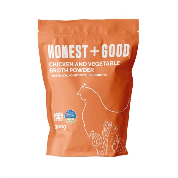 Honest + Good UK's Chicken + Vegetable Bone Broth Powder | 30 Servings | Free Range | Joints Gut | Type II Collagen Protein | UK Made Gold Award Winner Taste of The West