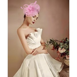 Unpifolov Fascinators Hats Flower Mesh Feathers Headband Girls and Women Headwear for Tea Party Wedding Derby Cocktail Hair Clip T-19 Light Purple