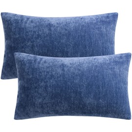 PiccoCasa Set of 2 Chenille Throw Pillow Covers, Soft Decorative Cushion Covers Water Repellent Couch Pillowcase Home Cute Pillowcases for Sofa Car, 12x20 Inch Navy Blue