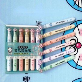 Rosojodg 6pcs Set Colour mixture Double Head Highlighters, Japanese Fluorescent Pen, Vintage Highlighter, Candy Color Graffiti Pen, Cat Paw Shape Points Marker Liquid Highlighters