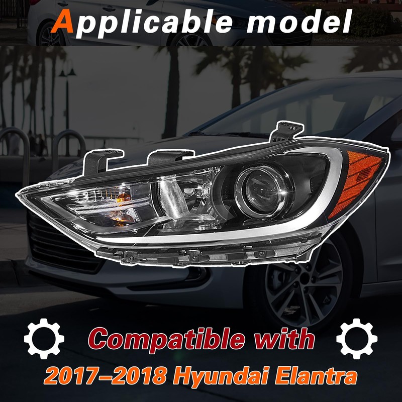TODO Headlight Assembly Compatible with 2017 2018 Elantra | Left