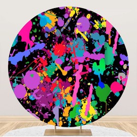 Laeacco 7.5x7.5ft Paint Splatter Round Backdrop Colorful Painting Neon Graffiti Circle Backdrop Cover Retro Hip Pop Photo Background for Music Art Birthday Party Portrait Video Photo Booth Props