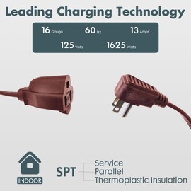 PALARINE Brown Flat Plug Extension Cord 12 ft, Indoor Extension Cord, 16/3 SPT-3 13A 3 Prong Power Cord for Kitchens, Behind Furniture, Office, UL Listed