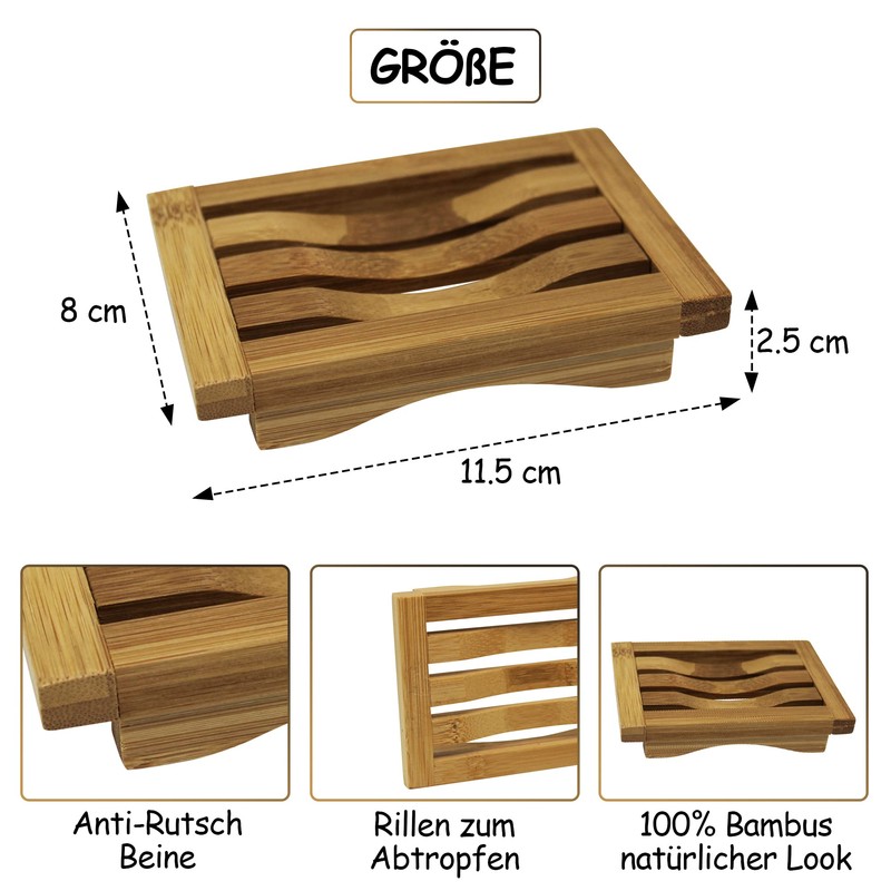 Bamboo Soap Dishes Pack of 2 - Optimal Drying and