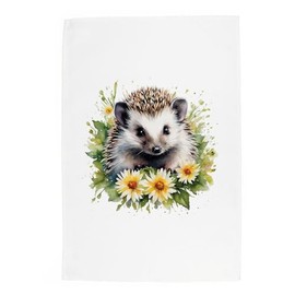 Purely Home Floral Hedgehog Tea Towel - Animals & Flowers Nature Wildlife Gift/Present - Panama Cotton Kitchen Dish Towel/Drying Cloth - 67cm x 45cm