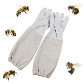 Beekeeper Gloves,Goatskin Beekeeping Gloves,Bee Keepers Gloves for Professionals,Beekeeping Bee Gloves,Sting Proof Bee Gloves,Long Sleeves,With Elastic Cuffs for Beekeeping,Gardening,White,48CM
