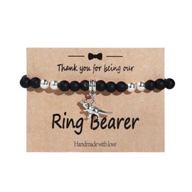 KZL Proposal Bracelet Gifts Ring Bearer Dinosaur Beaded Strand Bracelet Adjustable Animal Dinosaur Charm Bracelet Thank You For Being Our Ring Bearer Wedding Jewelry-Style 1