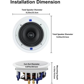 Herdio 6.5" Home Bluetooth Ceiling Speakers 320W 2-Way Flush Mount Wall Speakers