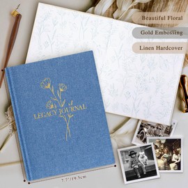 Lanpn Grandparents Legacy Journal Book with Prompts, Tell Me Your Life Story Memory Book to Fill Out, Mom Story Family Memory Book Keepsake Generational Journal, Grandpa Grandma Parents Gift, Blue