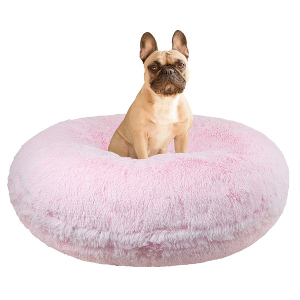 Bessie and Barnie Signature Bubble Gum Luxury Shag Extra Plush Faux Fur Bagel Pet / Dog Bed (Multiple Sizes), L - 42"