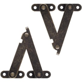 Jiozermi 2Pcs Brass Lid Support Hinges, Left and Right Folding Lift Up Stay Hinge with Mounting Screws for Furniture Wooden Boxes Jewelry Case Chest Cabinet Cupboard, 4.53" x 1.22"