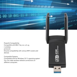 USB WiFi 6 Adapter, Up to 1800Mbps High Speed, 2.4G 5G Dual Band Wireless Network Adapter with Dual Antennas, Adapter Dongle for Laptop Desktop Computer Win 10 11