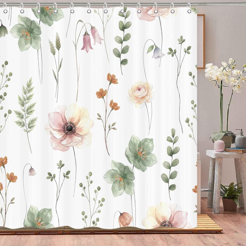 ICTEISOM Cute Floral Shower Curtain, Sage Green Flower Shower Curtains