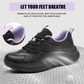 V-Janiffy Non Slip Work Shoes Women Food Service-Lightweight and Comfortable Suitable for Restaurants and Crew Work Black Purple
