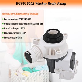W10919003 W10775446 Washer Drain Pump for Whirlpool for Kenmore for Maytag Washing Machine Drain Pump and Motor Replacement Parts AP6038235 EAP11770076 PS11770076