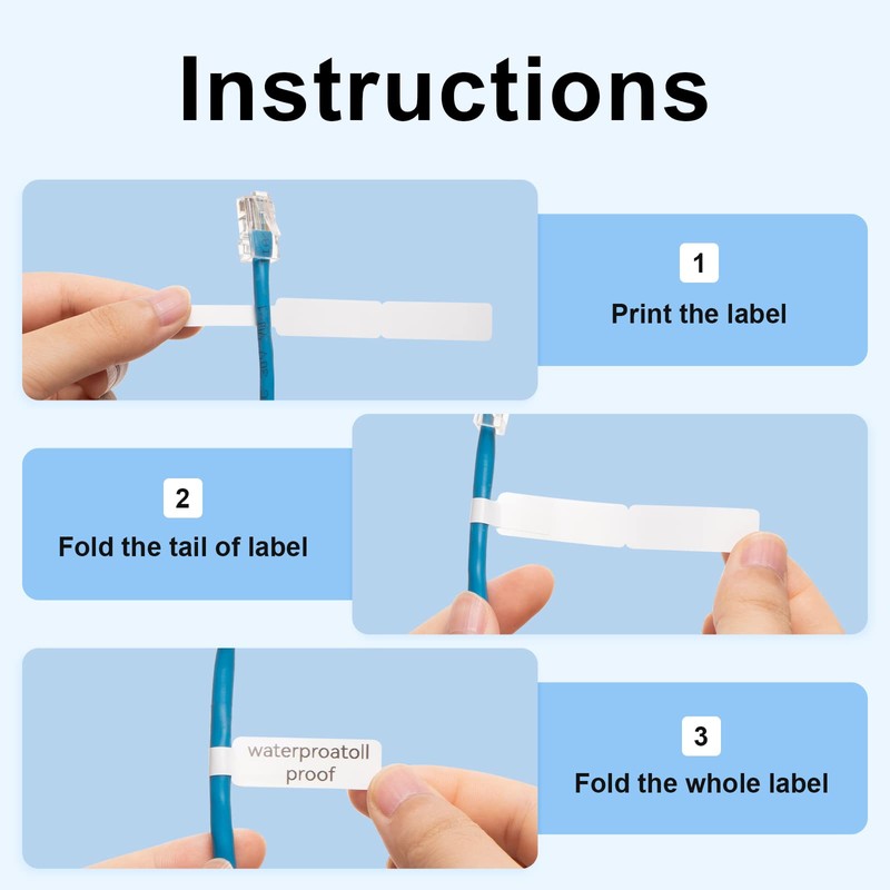 NIIMBOT Thermal Cable Labels, 12.5 x 109 mm Label Printer,