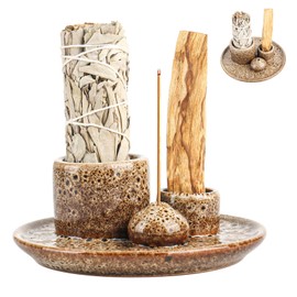4 in 1 Incense Holder, Incense Burner Holder, Ceramic Incense Bowl for Any Incense, Palo Santo Incense Sticks, White Sage, Incense Cones, Palo Santo Sticks
