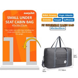 for Easyjet Airlines Cabin Bag 45x36x20 Underseat Foldable Travel Duffel Bag Holdall Tote Carry on Luggage Overnight for Women and Men 25L (Grey)