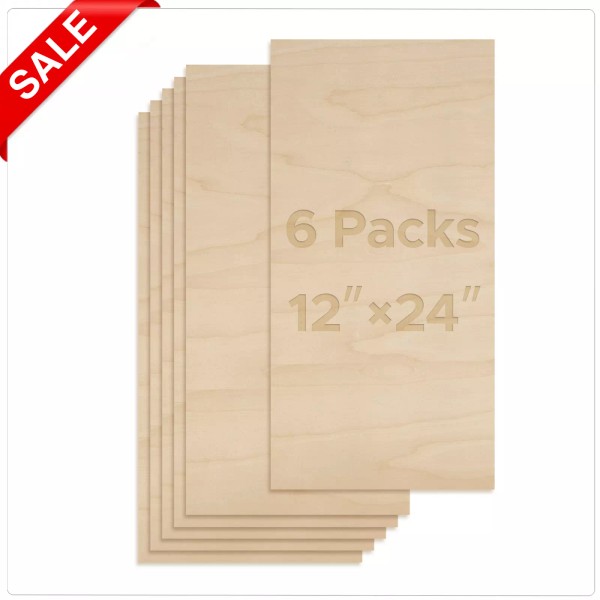 OMTech 6 Pack Birch Plywood Sheets 12x24 1/8 Thick for