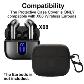 smaate Earbuds Case Compatible with TAGRY X08 Wireless Headphone, Silicon Protective Cover with “S” Shaped Dual Carabiner, with Window for LED Display (Black)