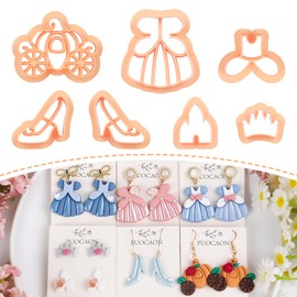 Puocaon Princess Polymer Clay Cutters - 7 Pcs Clay Cutters for Polymer Clay Jewelry, Pumpkin Carriage Clay Earring Cutters, Glass Slipper Fairytale Clay Cutters, Crown Shape Polymer Clay Cutters