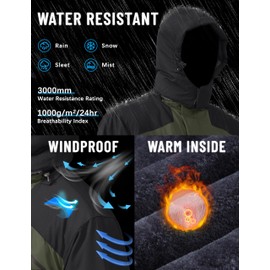 TACVASEN Men's Skiing Jacket Fleece Lined Warm Thick Jacket Heavy Water Resistant Softshell Jacket Camo Green Jacket Camo Parka Tactical Military L