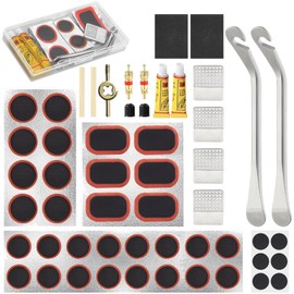 49 PCS Bike Tire Repair Kit, Bicycle Inner Tube Puncture Patch Kits with 30 PCS Vulcanizing Patches,Valve cores,Valve stem caps and Tire Levers&Storage Box, Bike Patch Kit for Mountain and Road Bike.
