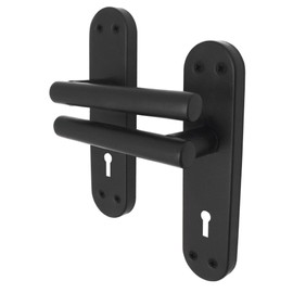 EAI Internal Bathroom Door Handle Set - Matt Black | Olbia Lever on Backplate | 64mm Lock, 76mm Hinges | Universal Black Door Handles | Loo & Toilet Handle | Lockable Interior Handle