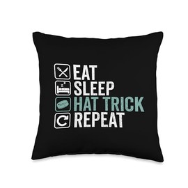 Eat Sleep Hat Trick Repeat Cool Ice Hockey Puck Fan Throw Pillow