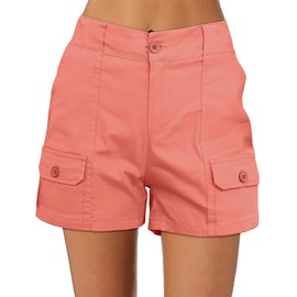 luvamia Cargo Shorts for Women Casual Summer High Waisted Chino Shorts Ribbed Elastic Waist Utility Pockets Comfy Shorts High Rise Shorts for Women Pink High Waisted Shorts Pink Outfit Size 8 Size 10