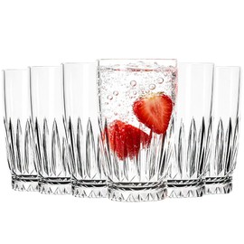 binsakao Highball Glasses Set of 6-12 OZ Drinking Glasses - Elegant Diamond Cut Tall Glass Cups for Water, Cocktails, Beer, Juice