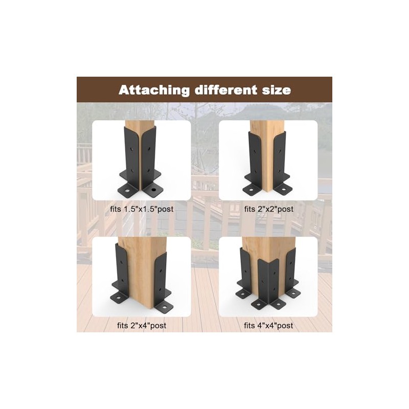 4 Pcs Adjustable Deck Post Anchor Brackets Kit - Fit
