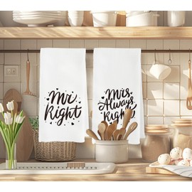 JMICPTUB Mr and Mrs Valentine's Day Kitchen Towels, Wedding Anniversary Valentine's Day Gifts Dish Tea Towels, Mrs. Always Right Decorative Hand Towel for Kitchen Bathroom, 16x24 Inch Set of 2
