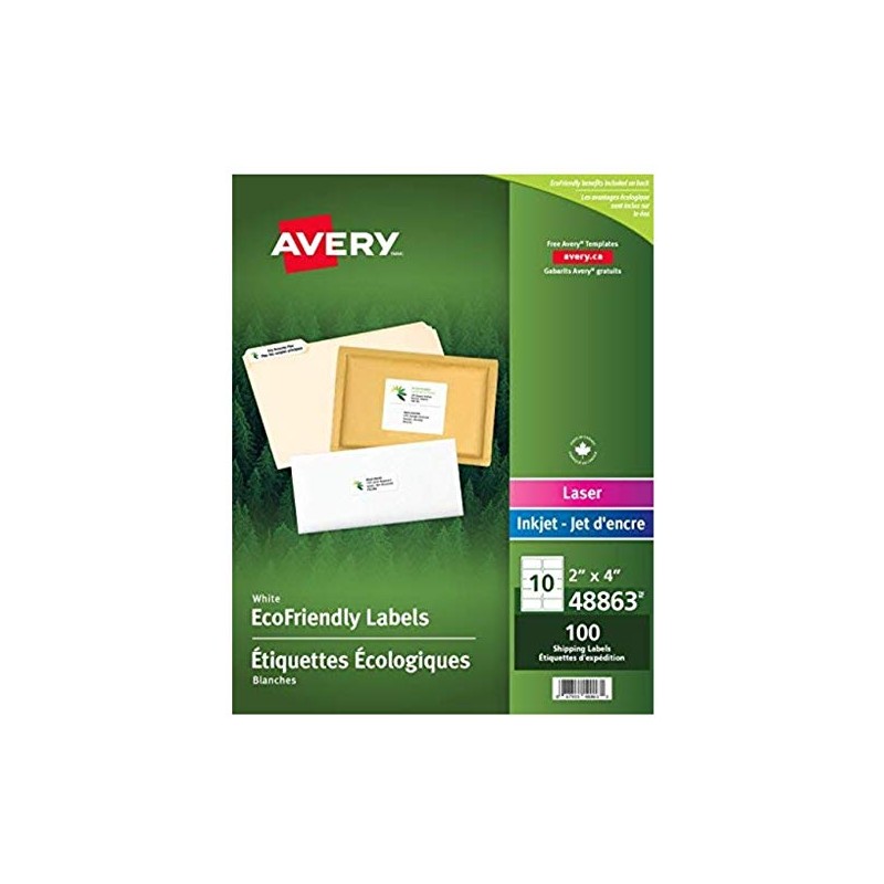Avery White Eco-Friendly Shipping Labels, 2" x 4", White, Rectangle,