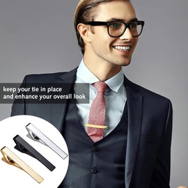 3 PCS Tie Clip for Men, Stainless Steel Tie Bar Set Minimalist Necktie Clip for Wedding Men Business Party Daily Life Anniversary Meeting Gold Black Silver