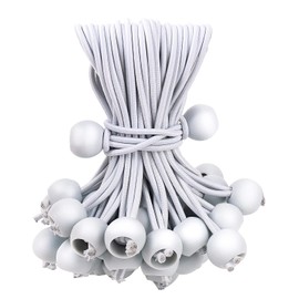 50PCS White Ball Bungee Cords, 12 Inch Heavy Duty Outdoor Bungee Cord with Balls, Tarp Tie Down Bungee Balls for Shelter, Camping, Cargo,Tent Poles UV Resistant（Ball Size 1 inch）