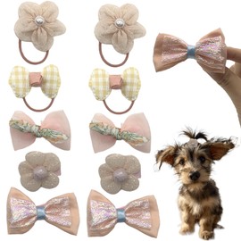 DHER Pack of 10 Pet Bows with Rubber Bands Dog Hair Accessories Pet Bow Hair Accessories Dog Elastic Band Bow Long Haired Dogs Cats Cute Hair Accessories Pet Elastic Band (A)