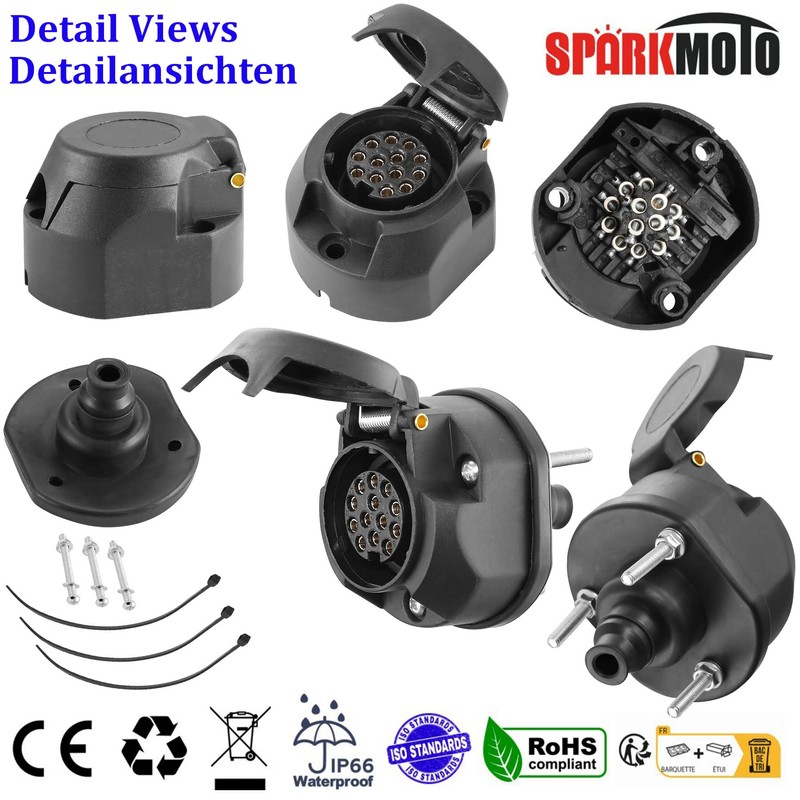 SPARKMOTO 13 Pin Trailer Plug and Socket, 12V Towing Caravan