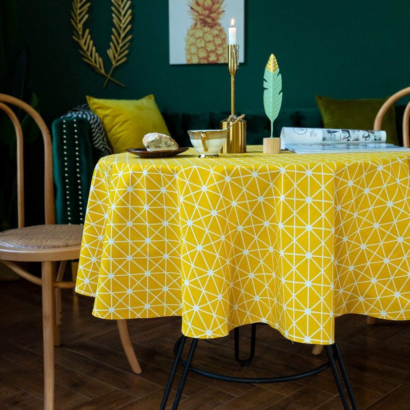 Deggodech Round Tablecloth Cotton Linen Round Table Cloth Washable Yellow