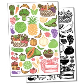 Fruits and Vegetables Temporary Tattoo Water Resistant Fake Body Art Set Collection - Black (One Sheet)