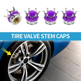 A ABSOPRO Tire Valve Stem Caps 12.8x15.8MM Car Wheel Valve Cap ABS Silver Tone Purple Faux Crystal Crown Style for Car Bike Motorcycle Truck Anti Crash Tyre Valve Stem Cover Valve 4pcs