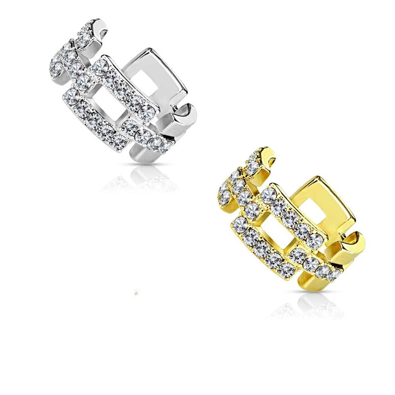 Bungsa Ear Cuff Crystals Cubic Zirconia Stone for Women, Brass,