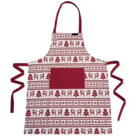 Ragged Rose Christmas Apron - Cotton Apron for Cooking & Dishwashing with Neck Strap, Large Front Pocket, & Long Ties - Kitchen Gifts for Women & Men Nordic Christmas Red Apron - 85 cm x 68 cm