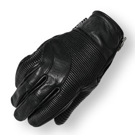 RLG2203-BLACK-M Motorcycle Genuine Leather Gloves, Smartphone Compatible, Men's Ruched Simple Cowhide Leather Gloves for Motorcycles, All Seasons, Spring, Summer, Autumn, Winter, Black, American