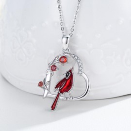 MOPOPOK 925 Sterling Silver Cardinal Necklaces for Women Red Bird Necklace Cardinal Jewelry Birthday Christmas Gifts