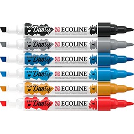 Ecoline Duotip Liquid Watercolour Pencils Set of 6 - Urban Landscape Colours | Fine Bullet Tip and Wide Chisel Tip Pens