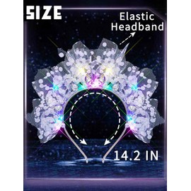 Yokawe Light Up Flower Headband White Dot Tulle Prom Crown LED Pearl Headpiece for Women