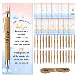 30 Pcs Baby Shower Gifts for Guests, Thank You Gift Sets, Included Bamboo Pens Greeting Cards, Gender Reveal Souvenirs Prizes, Twinkle Twinkle Little Star Baby Shower Decorations