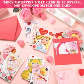 24 Pcs Vintage Valentine's Cards Valentine's Day Cards with Envelopes Retro Victorian Valentine Cards Assorted Greeting Cards for Classroom Exchange Wedding Engagement Anniversary (Pink Style)