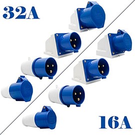 ExcInter 16A #013 240V 3Pin Blue Industrial Plug Sockets 2P+E weatherproof IP44 Camping Caravan Industrial